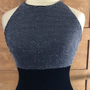 ATRIA black velvet metallic maxi silver halter MED